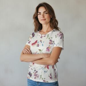 Vintage Blair Boutique Blouse Size Large Pullover Watercolor Butterflies Flowers